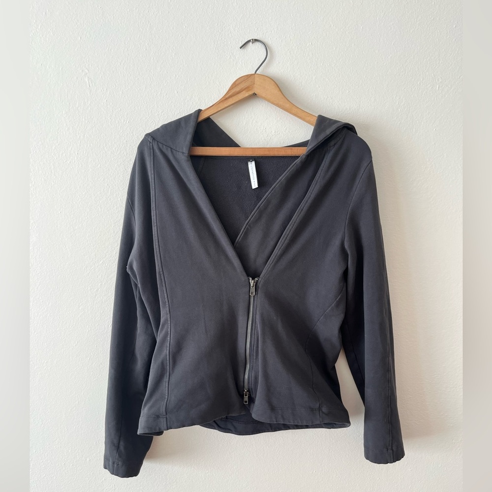 Ania Schierholt Grey Asymmetrical Zipper Hoodie Sweater